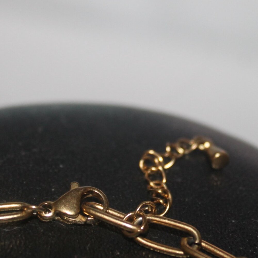 New Gold Filled Paperclip Chain w Genuine Blister Pearl Bracelet - Picture 3 of 3